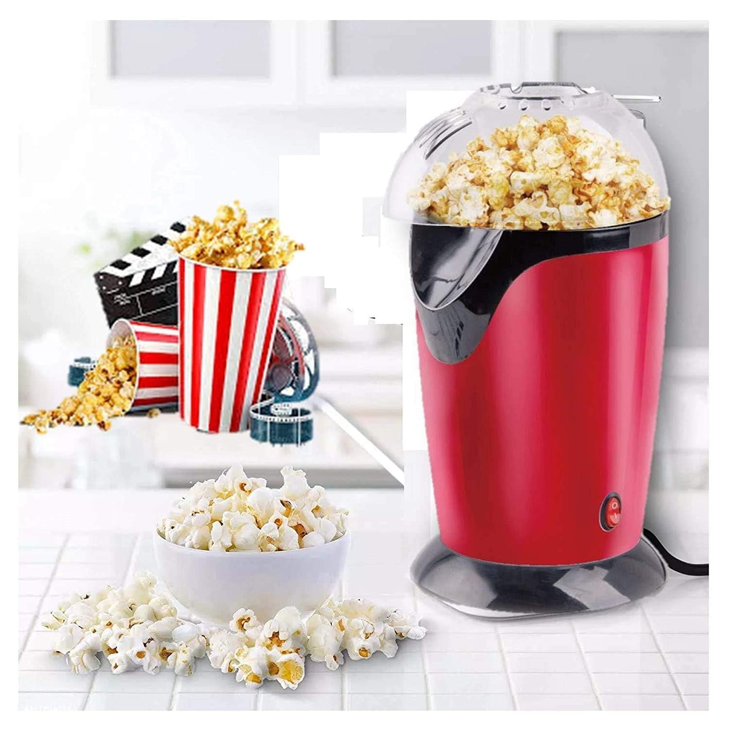 Hot Air Popcorn Popper Maker – 16-Cup Capacity, Oil-Free, Electric Popcorn Machine with Measuring Cup & Butter Melter, Fast Popping, BPA-Free, Red with 10 Buckets-image-20