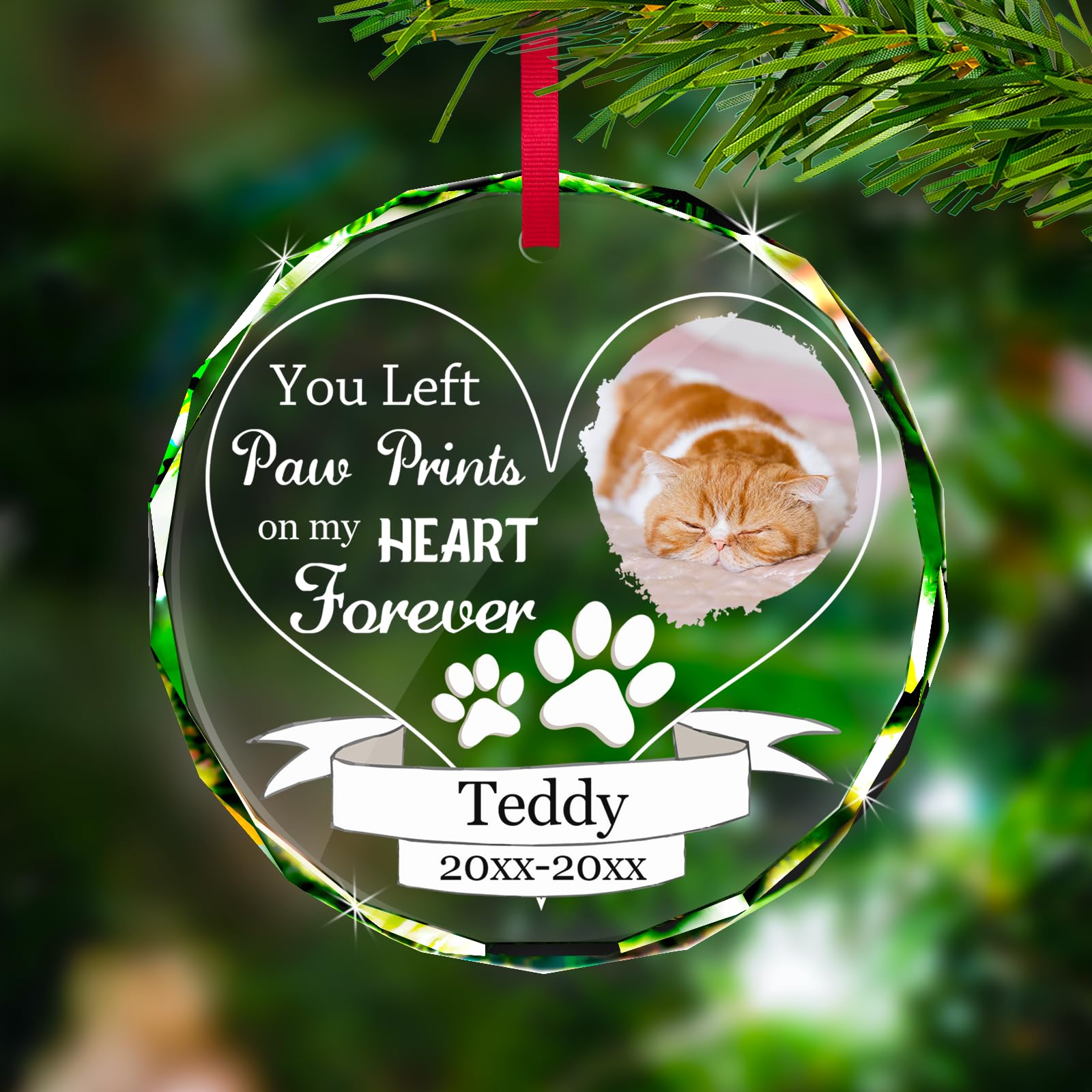 Personalised Pet Memorial Glass Baubles - Custom Picture Text Christmas Baubles, Xmas Tree Photo Decor, Dog Memorial Gifts for Loss of Dog Cat Pet