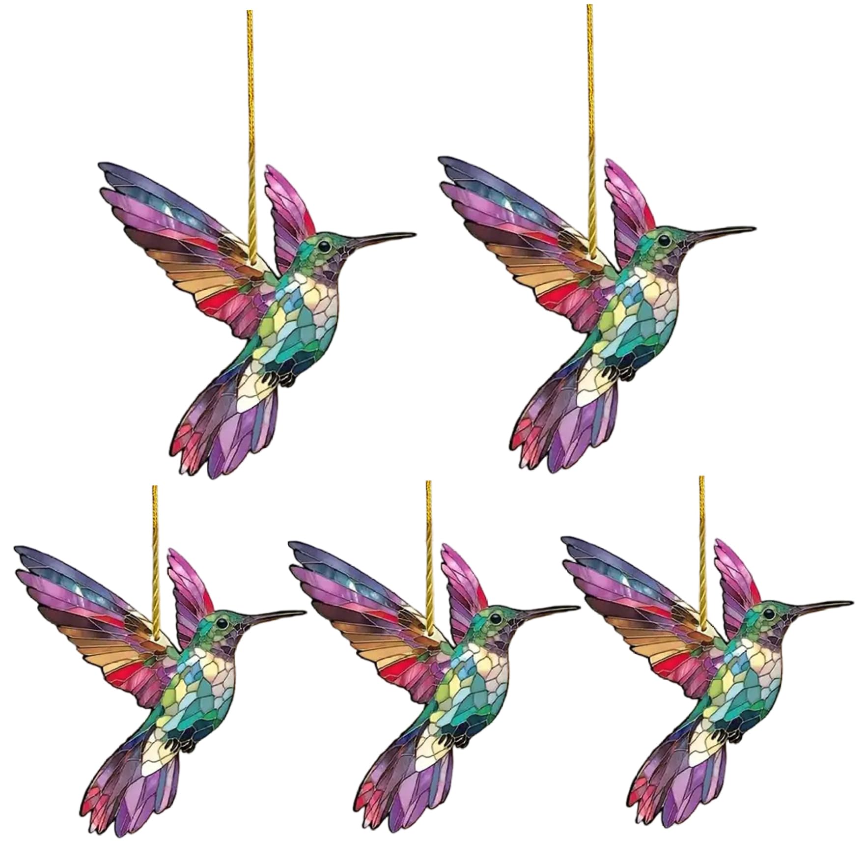 Hummingbird Christmas Ornament 5Pcs Unique Colorful Shiny Acrylic Ornaments Hanging Hummingbird Decor for Xmas Tree Holiday Presents