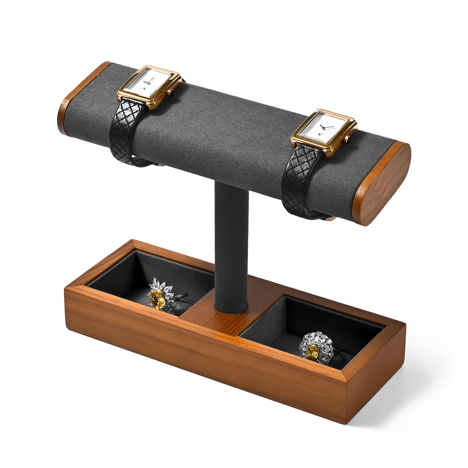 Oirlv Multifonctionnel Bois Massif Support Montre,Porte Montre,Watch Stand Pour Organisateur de Bijoux Collier(Gris Foncé)