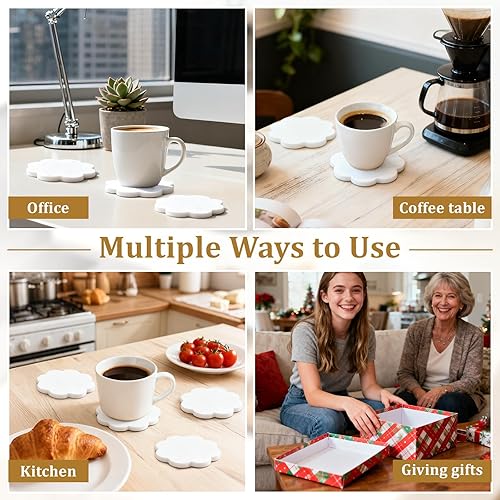 Miniatura 7 de Juego de 4 posavasos de mármol y portavasos - Posavasos de piedra natural para bebidas, modernos portavasos, mesas de bar, escritorios, decoración