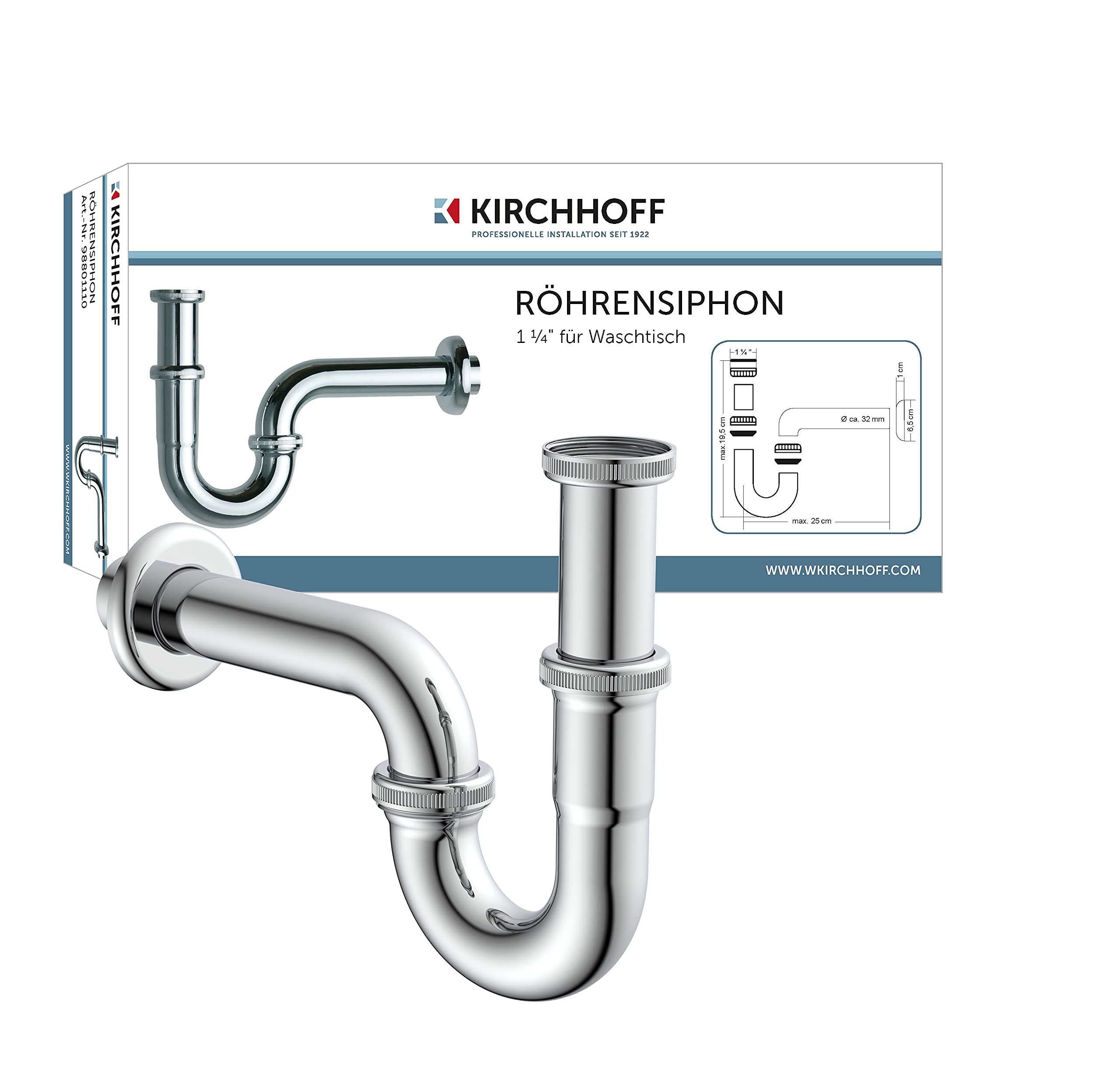 Ibergrif Wasserhahn Bad Mit Kaltstart-Mischbatterie mit 40cm Kalt/Warmwasser Schläuche & KIRCHHOFF 98801110 Röhrensiphon Siphon, Abfluss