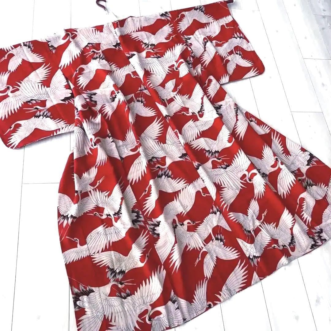 Amazon.co.jp: アンティーク長襦袢 錦紗縮緬 しつけ付 鶴 大正ロマン