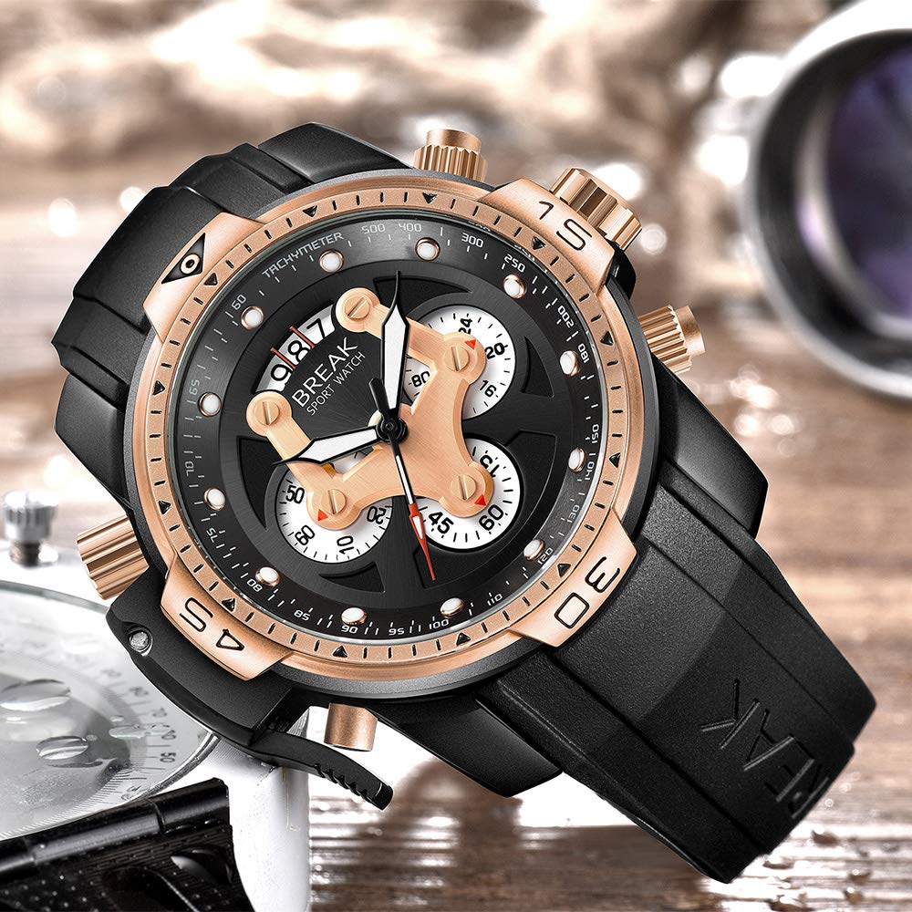 BREAK Men's Sports Watch,Luminous Date Multifunctional Watch Unique Design  Outdoor Fashion Quartz Waterproof Wrist Watches