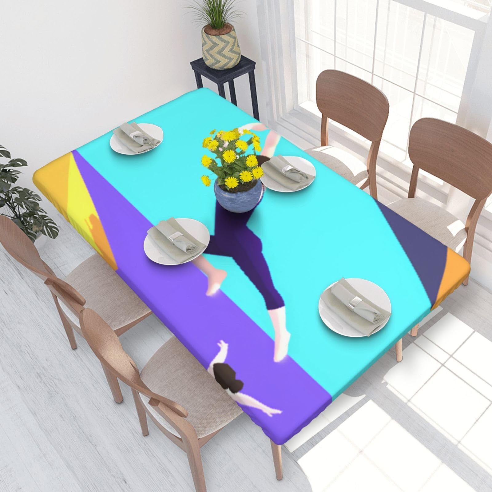 DCARSETCV Gymnastics Game Printed 4FT Waterproof Tablecloth with Elastic Edged Protect & Decor Your Table, Oil-proof Washable Table Cloth Cover for Dinner Picnic Party