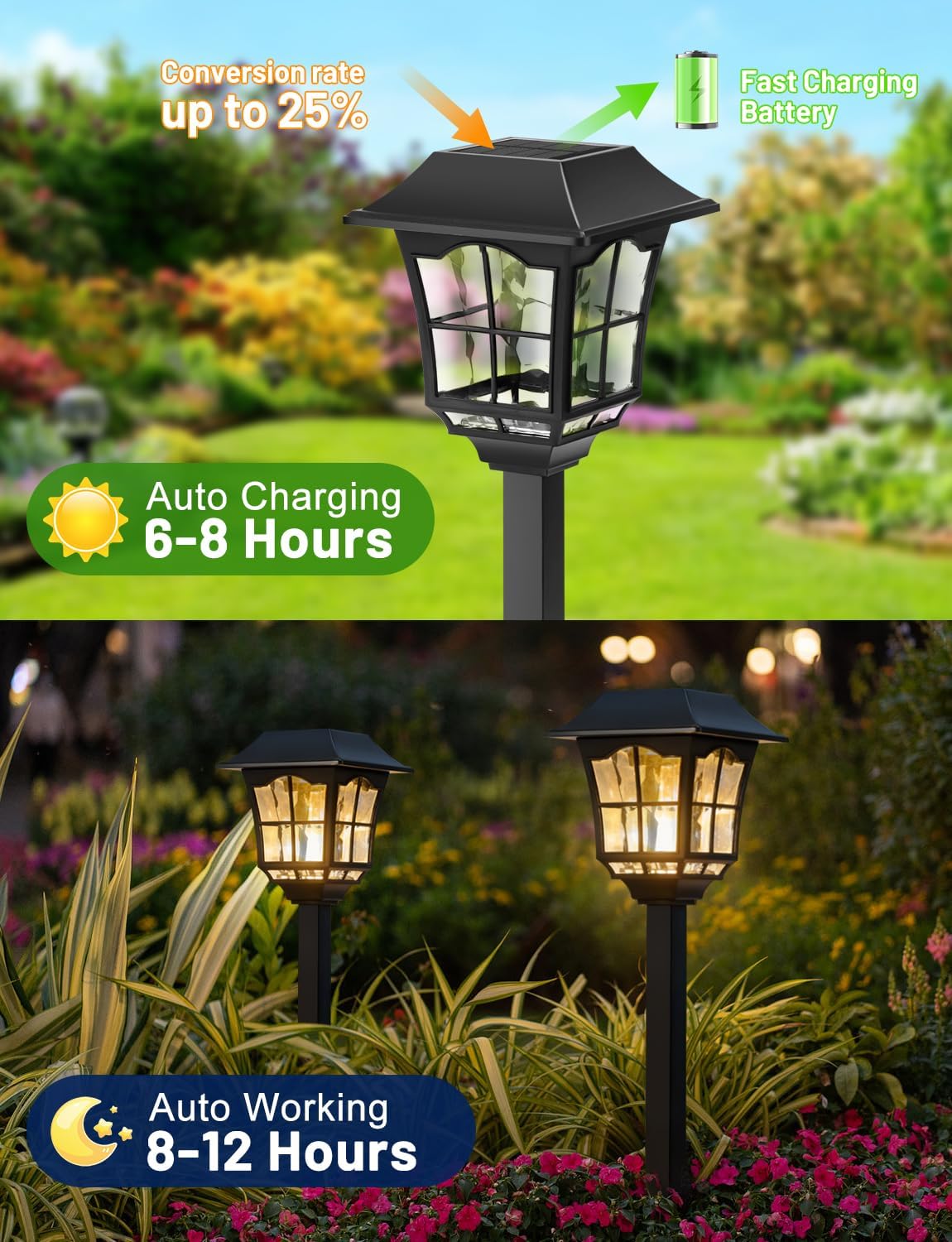 Solar Pathway Lights, 8 Pack Outdoor Waterproof Light, Solar Powered Garden Landscape Lighting, 3000K Warm White LED, Auto On/Off, Outside Decor Lights for Garden, Walkway, Driveway, Lawn