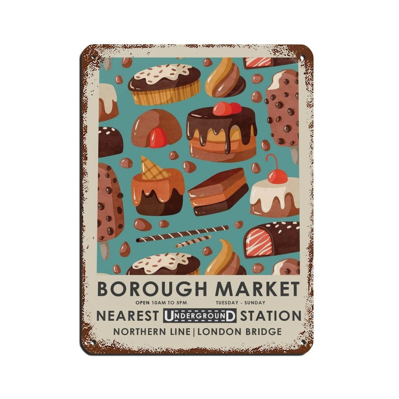 Borough Market, Kitchen Poster (2) Tin Sign Vintage Metal Pub Club Cafe Bar Home Wall Art Decoration Poster Retro 12x16inch(30x40cm)