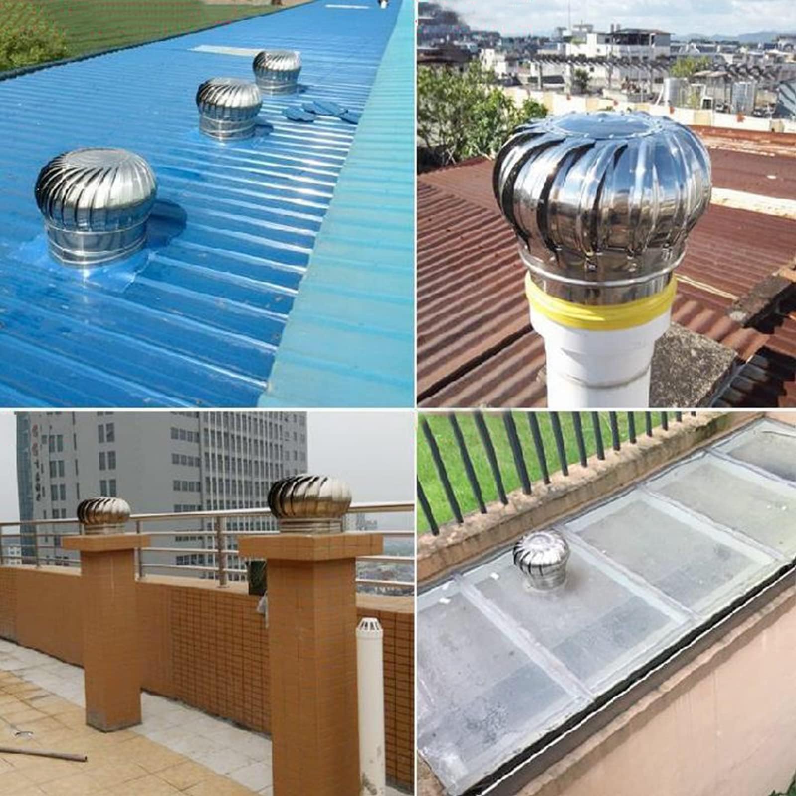 Sombrerete Giratorio para Chimenea, de Acero Inoxidable de 300-450 mm, con Patas fijas, antiviento, para tuberías de PVC, conductos de Humos en tejados y Granjas.
