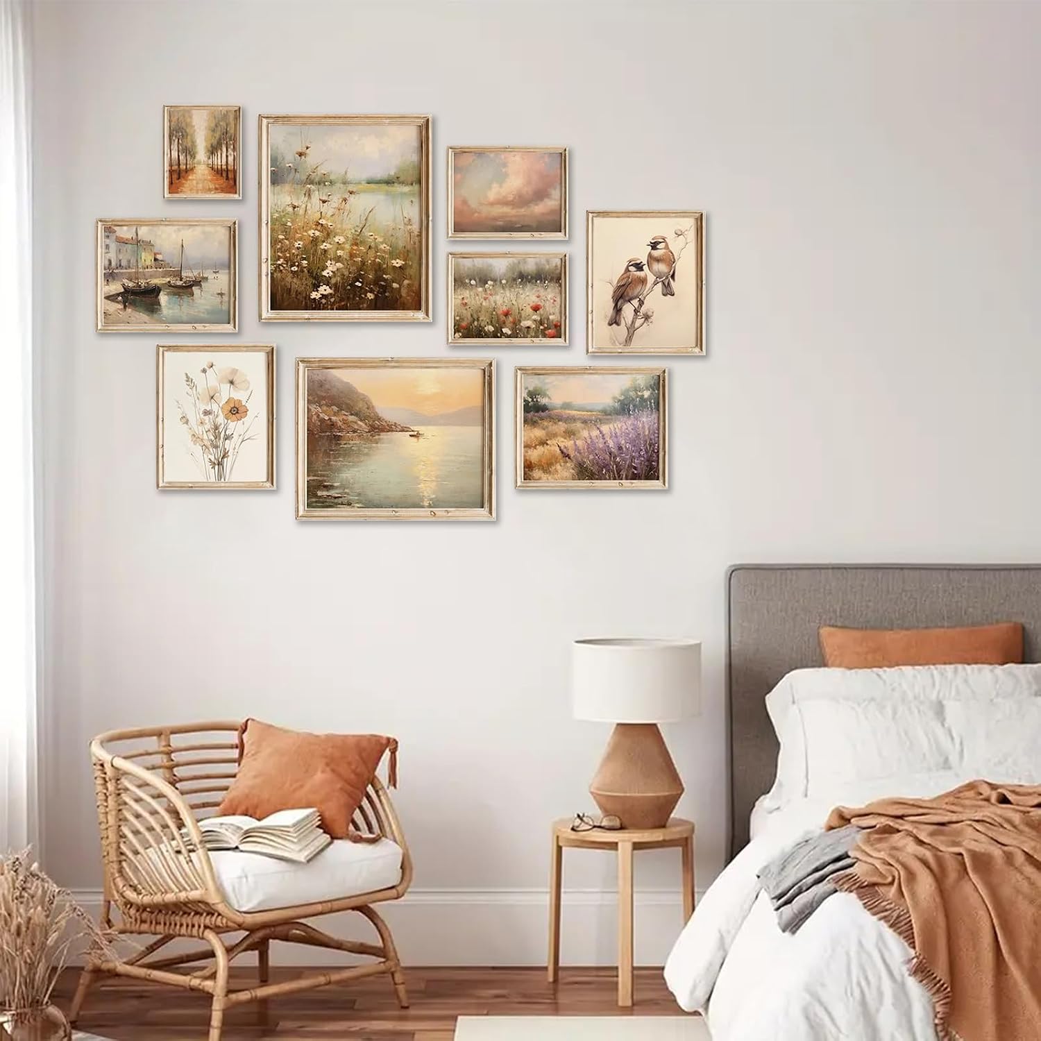 Farmhouse Wall Decor Vintage Posters for Room,Netural Boho Wall Art,Eclectic French Country Flower Art Prints,,Nature Landscape Sunset Clouds Cottagecore Gallery Wall Pictures for Bedroom Living Room image 2