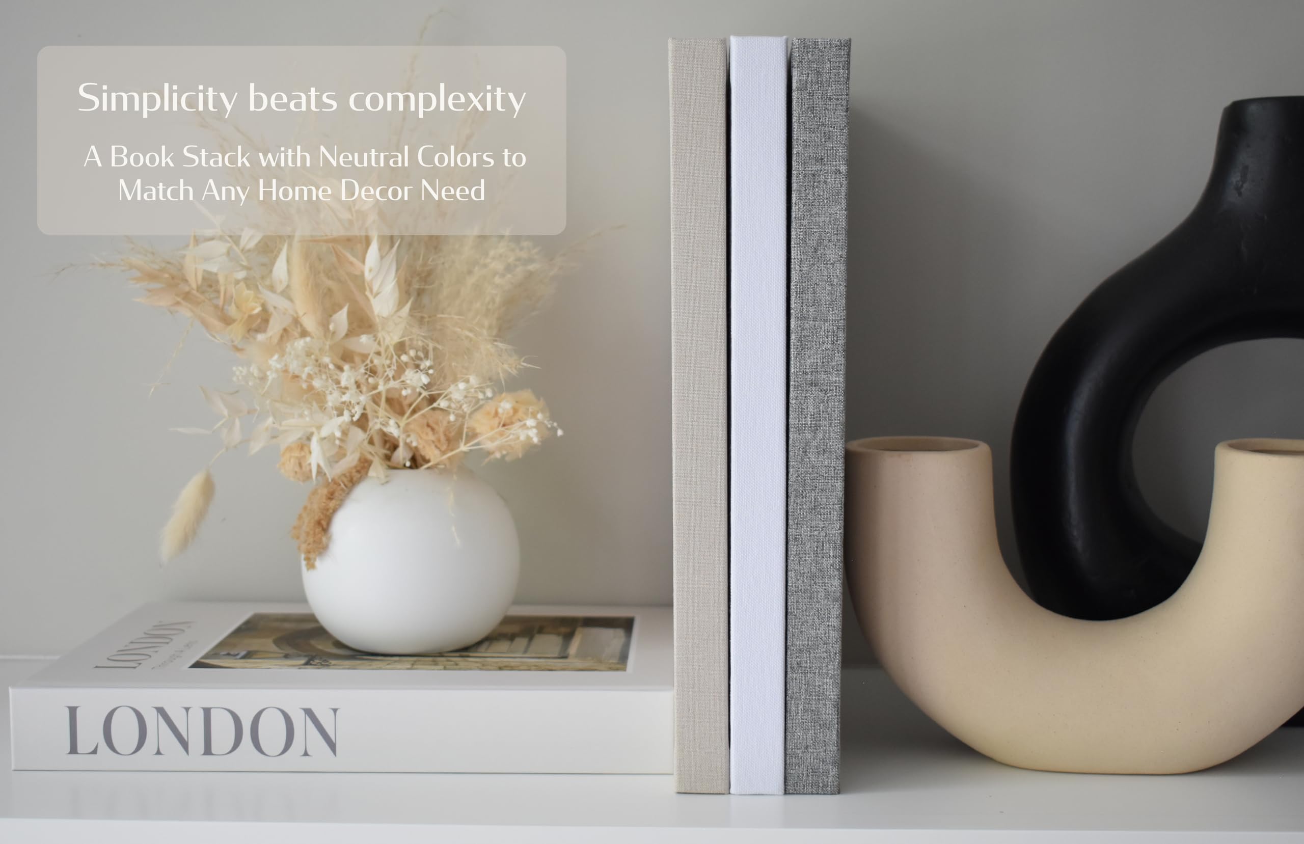 Neutral Linen Fabric Decorative Book Set – 3-Piece Hardcover Coffee Table Books For Home Styling - View #6