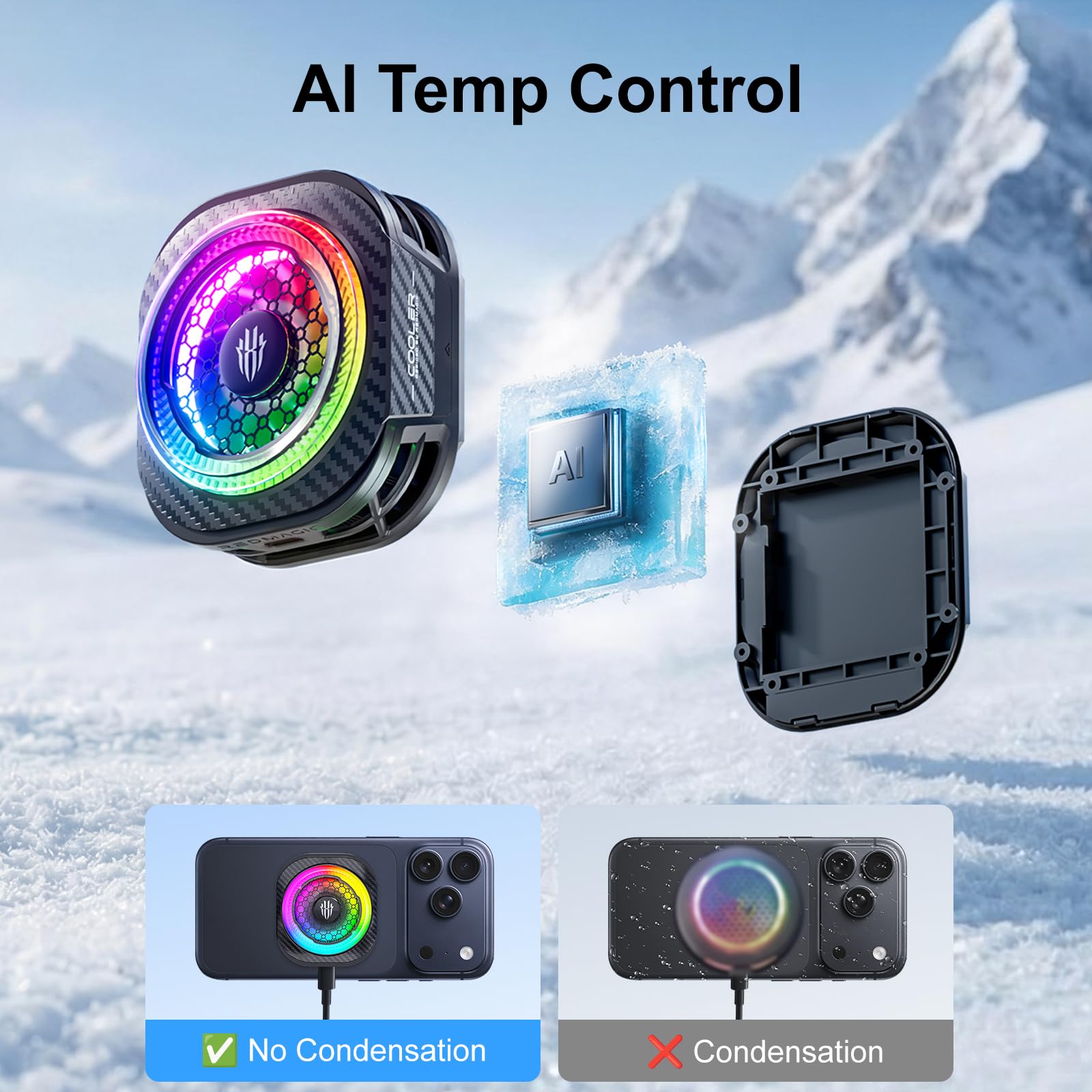 REDMAGIC 8 Pro Chłodnica Magnetyczna do Telefonu do Gier, Transmisji Strumieniowej, Wentylator Chłodzący do Telefonu o Mocy 36W, Kompatybilna z Serią Magnetyczną iPhone, Android, iPad oraz Tabletami | Wentylator telefonu 36 W z oświetleniem RGB Mobilna ch