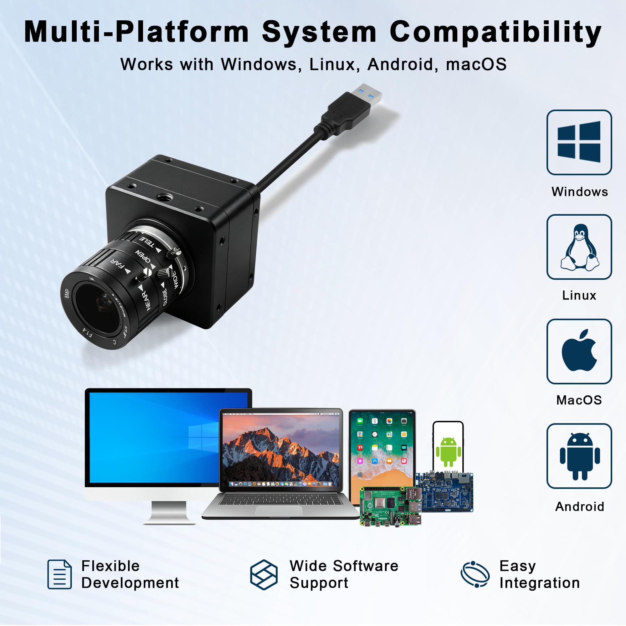 Svpro Cámara de zoom 4K 60fps USB 3.0 con lente verifocal de 3,6 a 10 mm, webcam de enfoque manual, USB-C UVC Plug & Play para Windows, Linux, MacOS, Android