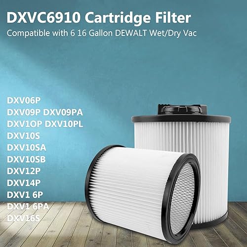 Miniatura 3 de ANBOO Paquete de 2 filtros de cartucho HEPA DXVC6910 de repuesto para aspiradoras DEWALT de 6 a 16 galones, compatibles con DEWALT DXV06P DXV09P