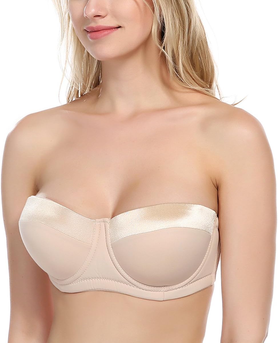 Olivachel Women's Balcony Half Cup Padded Bra Strapless B/C/D/DD/DDD/G Big Size N059
