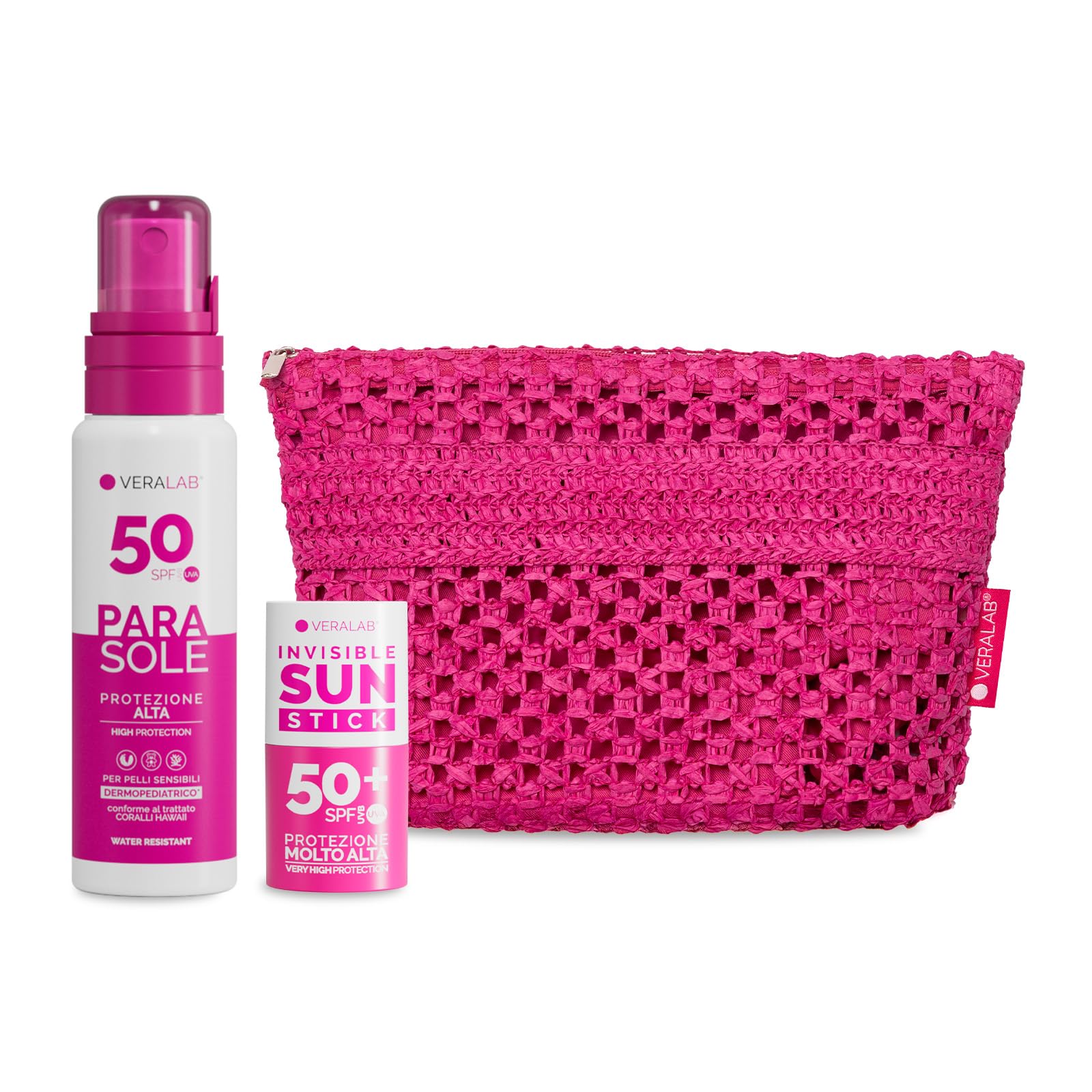 Veralab Kit Solari Protezione Completa, Invisible Sun Stick Solare SPF50 + Parasole SPF50 100ml + Pochette Mare - Kit Esclusiva Amazon