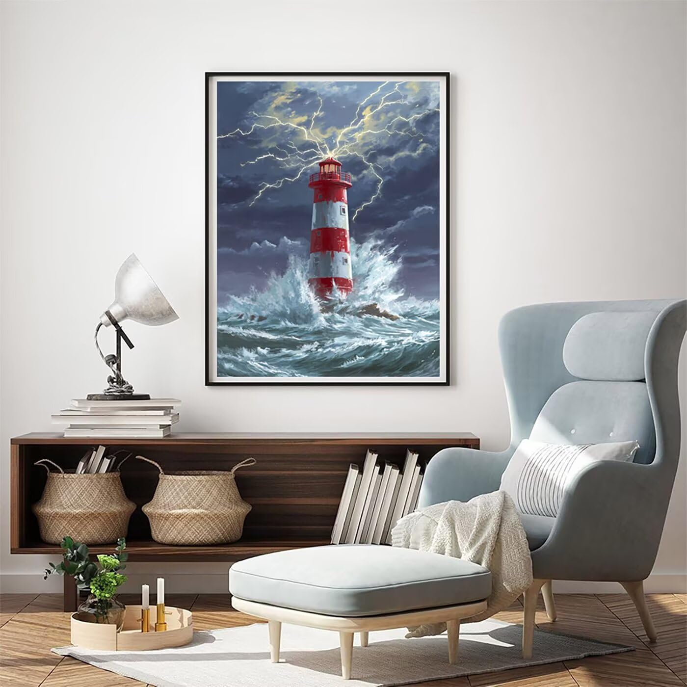 Landschaft Leuchtturm Malen Nach Zahlen Erwachsene, Paint by Numbers Adult Set, Heimwerk Malen Nach Zahlen Kinder Mit Rahmen, Pinsel und 36 Acrylfarbe Als für Deko Wohnzimmer 60 x 80 cm BJHDK564