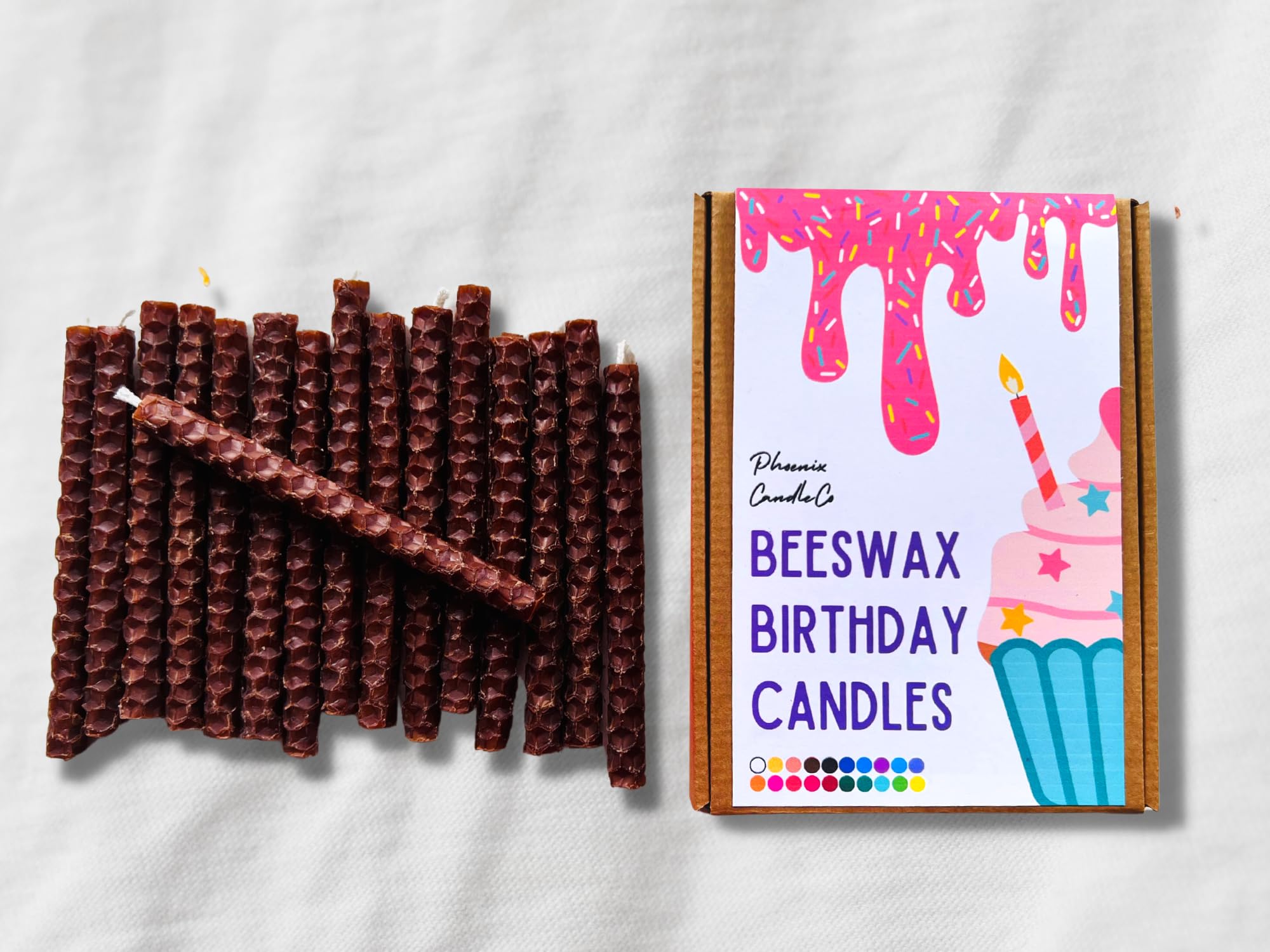 x16 Beeswax Birthday Candles | Hand-Rolled | Eco-Friendly (Brown)
