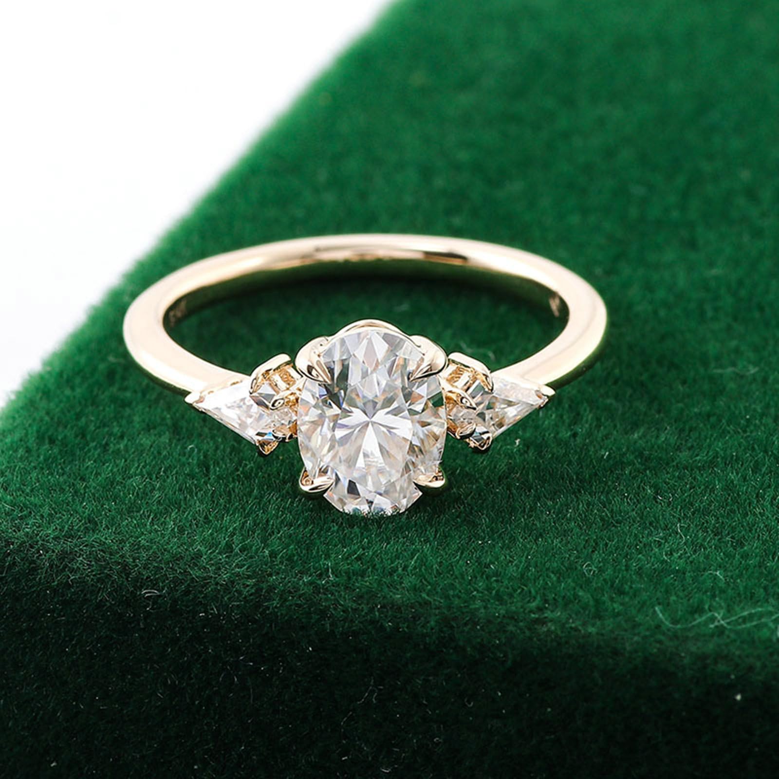 Fede Nuziale, Anello Fidanzamento Donna Oro Giallo 14K Elegante Design Geometrico con A 4 Griffe Moissanite Ovale da 1ct-3ct Anelli Matrimonio Donna Oro Giallo per Promessa