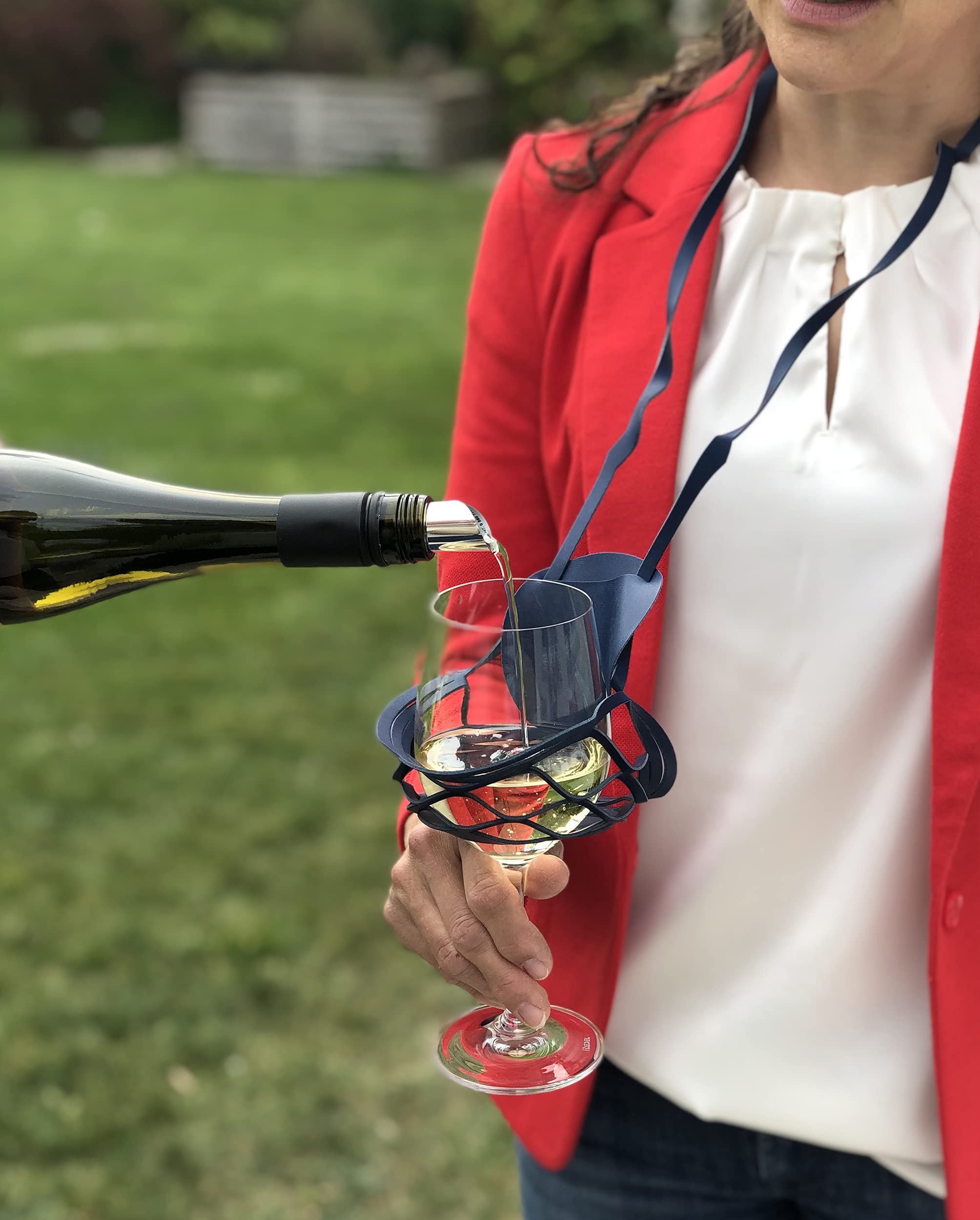 Set 4 Bicchieri Vino Appendi Con Coperchio, Portabicchieri