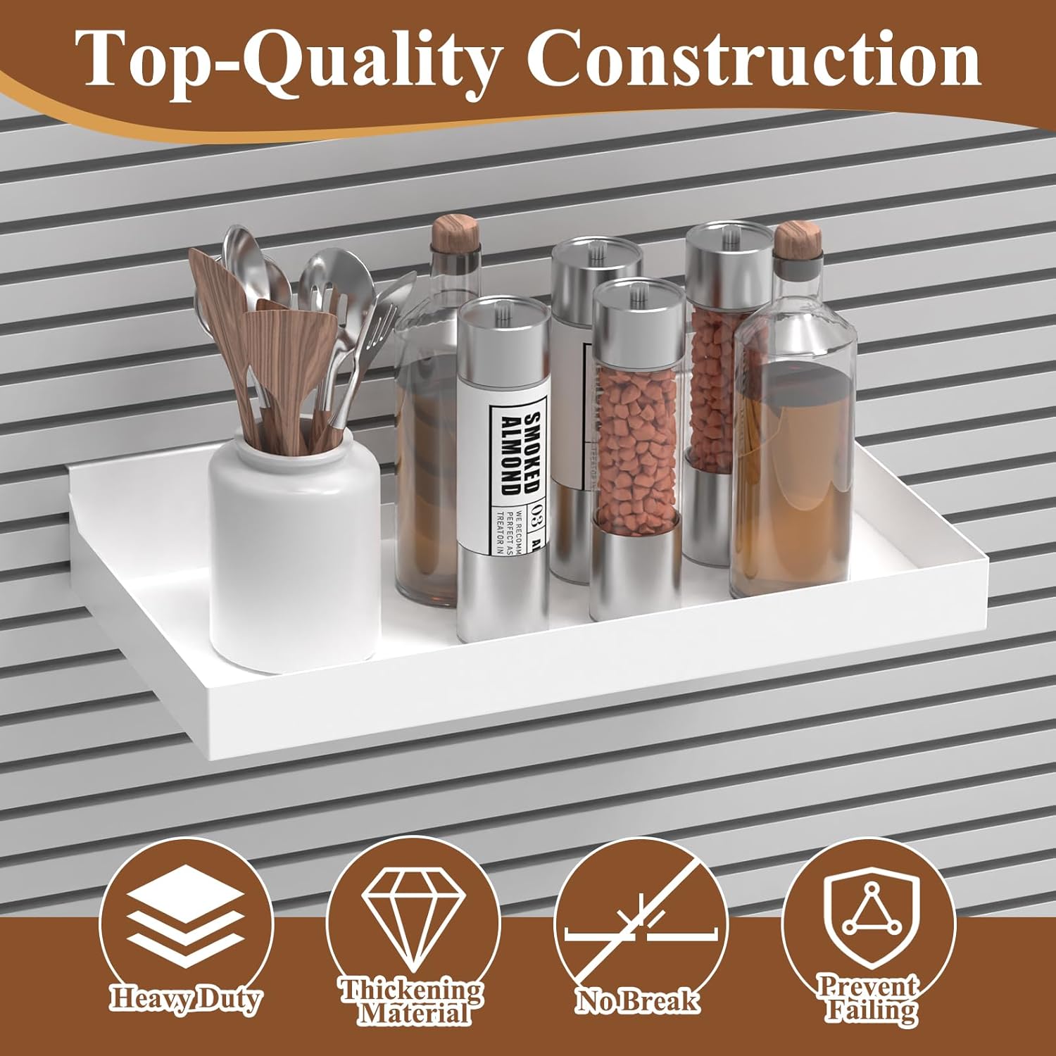 4 Pcs 16X8 Inch Slatwall Shelves, Heavy Duty Slatwall Baskets, Metal Slat Wall Shelves Accessories, Metal Retail Display for Storage and Organization, White