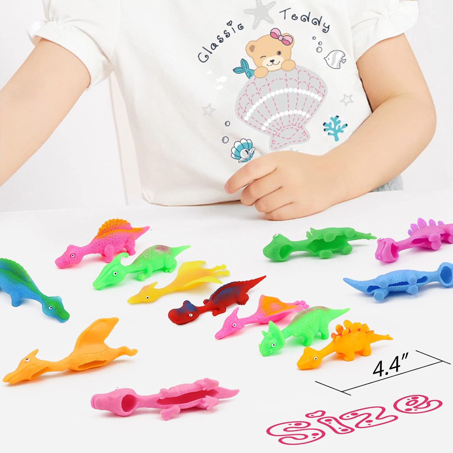 Pushmick 30 Pcs Slingshot Dinosaur Finger Toys, catapult toys as fun as slingshot chicken, cute shapes, more colors, Great for Flying Games and Party Favors. - Image 4