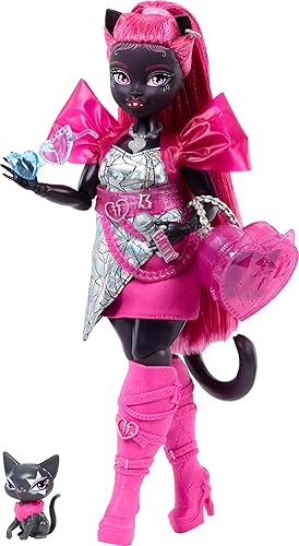 Monster High Catty Noir Doll, Werecat with Pet Cat Amulette & Accessories Like Backpack, Music Book, Microphone & More