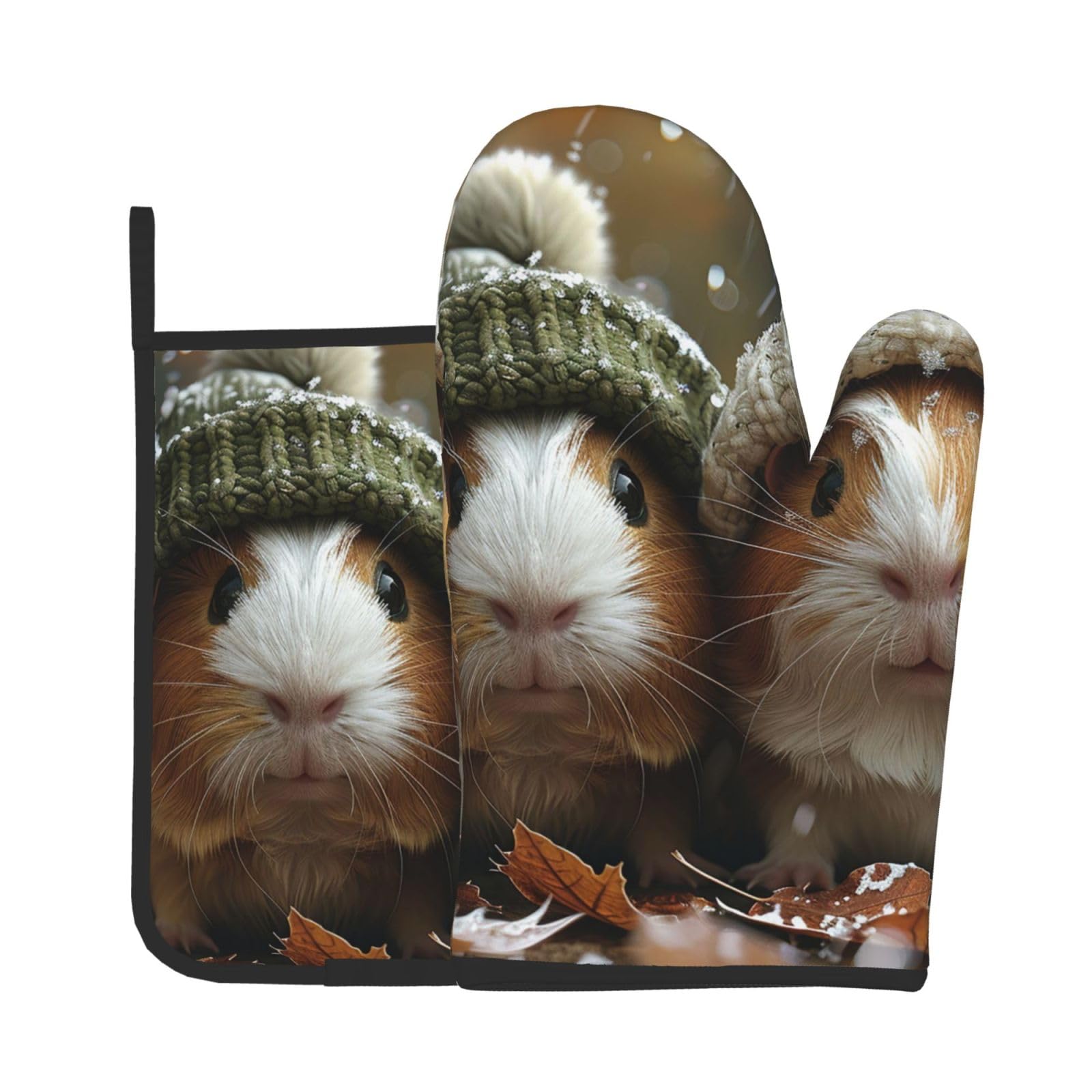 Oven Mitts and Pot Holders Set of 2 Heat Resistant Non-Slip Kitchen Gloves Hot Pads Cute Guinea Pigs Non-Slip Potholders for Cooking Baking Grilling BBQ