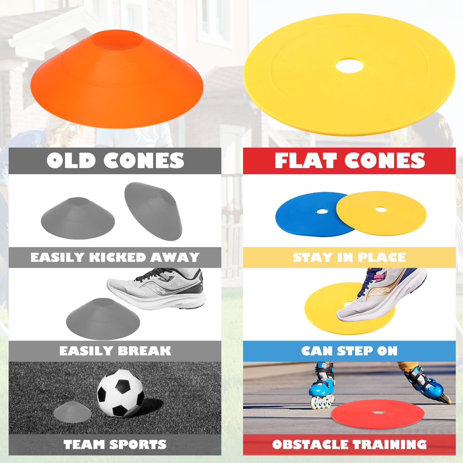 Lot de 32 cônes de marquage de 15 cm - 3 couleurs - Avec support de rangement et sac en filet - Cônes d'entraînement ronds pour football et athlétisme - 5