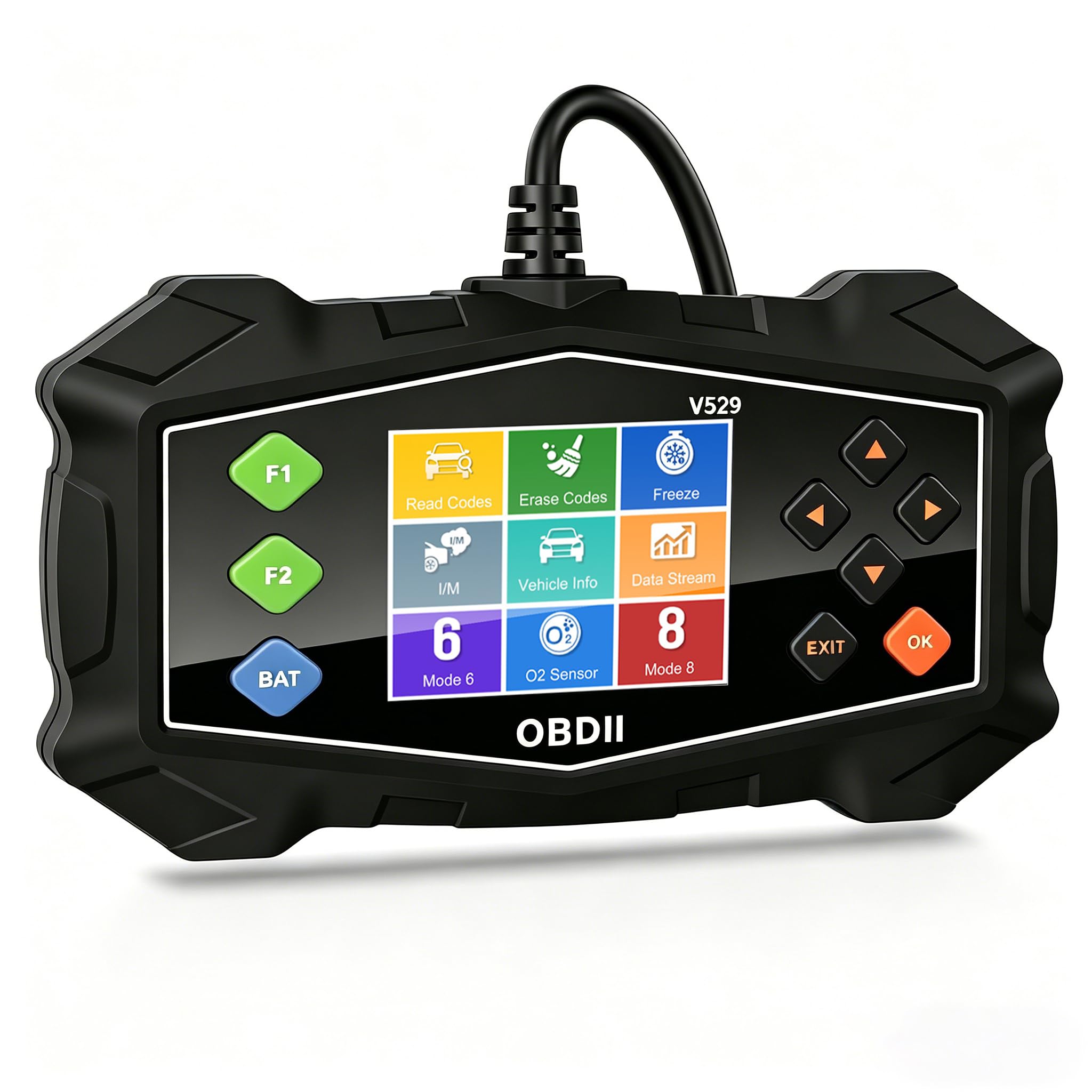 diymore Herramienta de diagnóstico de coche multifuncional V529 OBD2, pantalla TFT a color de 2.8 pulgadas con probador de batería, detección de sistema EVAP, datos en tiempo real, lector de código de