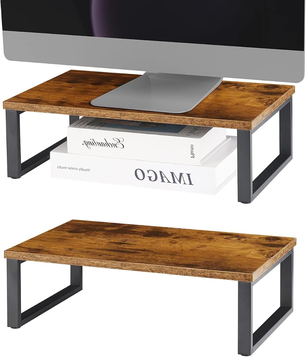 Wood Monitor Stand 2 Pack Monitor Riser for Desk, Brown | Desk Stand for Monitor, Computer Stand for Desk Shelf, for Office Laptop, Desktop Organizers, Easy Installation