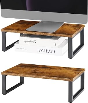 Monitor Stand Riser 2 Pack Laptop Stand Riser Holder Wood Computer Stands Vintage Tabletop Storage Organizer Shelf for Notebook PC Printer Lift Stands TV Risers Wooden Desk Organizers Brown Brown