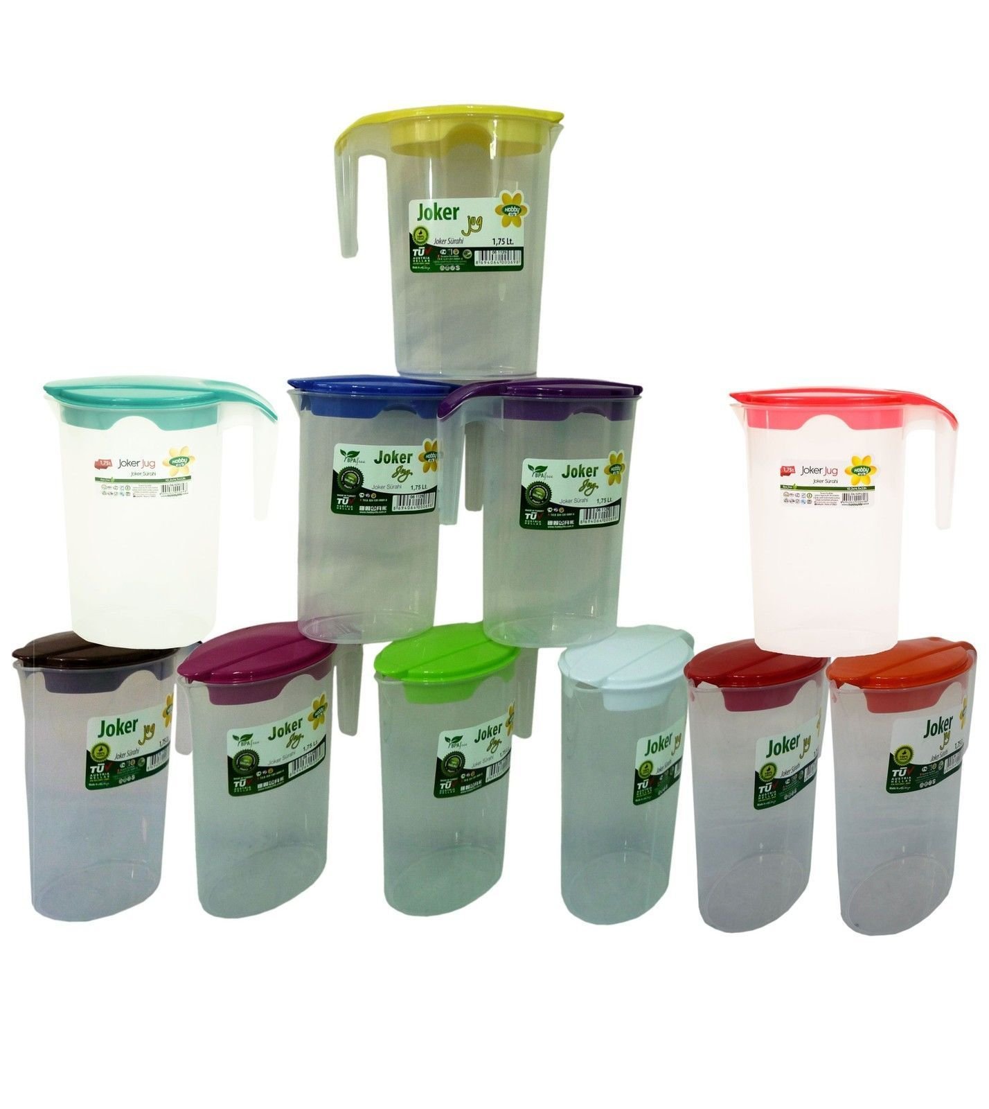 Hobby Life Multicolor 1.75 Litre Plastic Jug Drinks Container With Removal & Color Lid Ideal For Juices, Smoothies, Water, Milk
