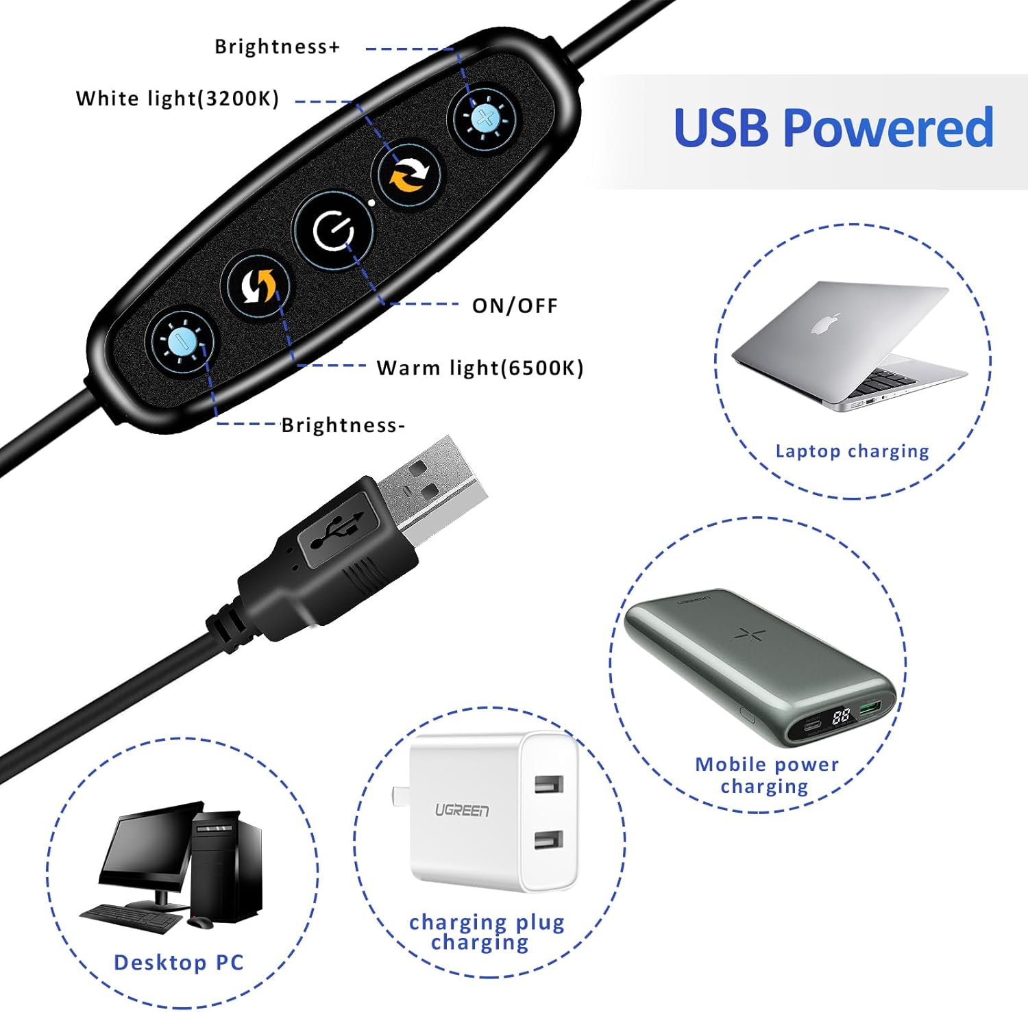 Cyezcor Video Conference Lighting Kit， Clip on Light Reading Lights， Ring Light, 360 ° Flexible Gooseneck Bed Night Light ，Computer Laptop Video Conferencing