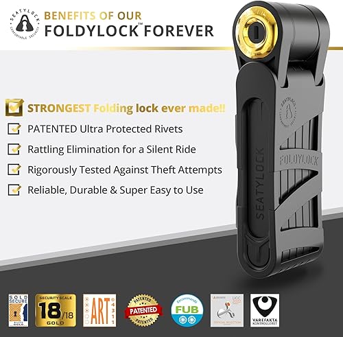 Miniatura 2 de FoldyLock Forever Candado Plegable para Bicicleta - Patentado Elegante de Alta Seguridad Sold Secure Gold Candado para Bicicleta - Protector