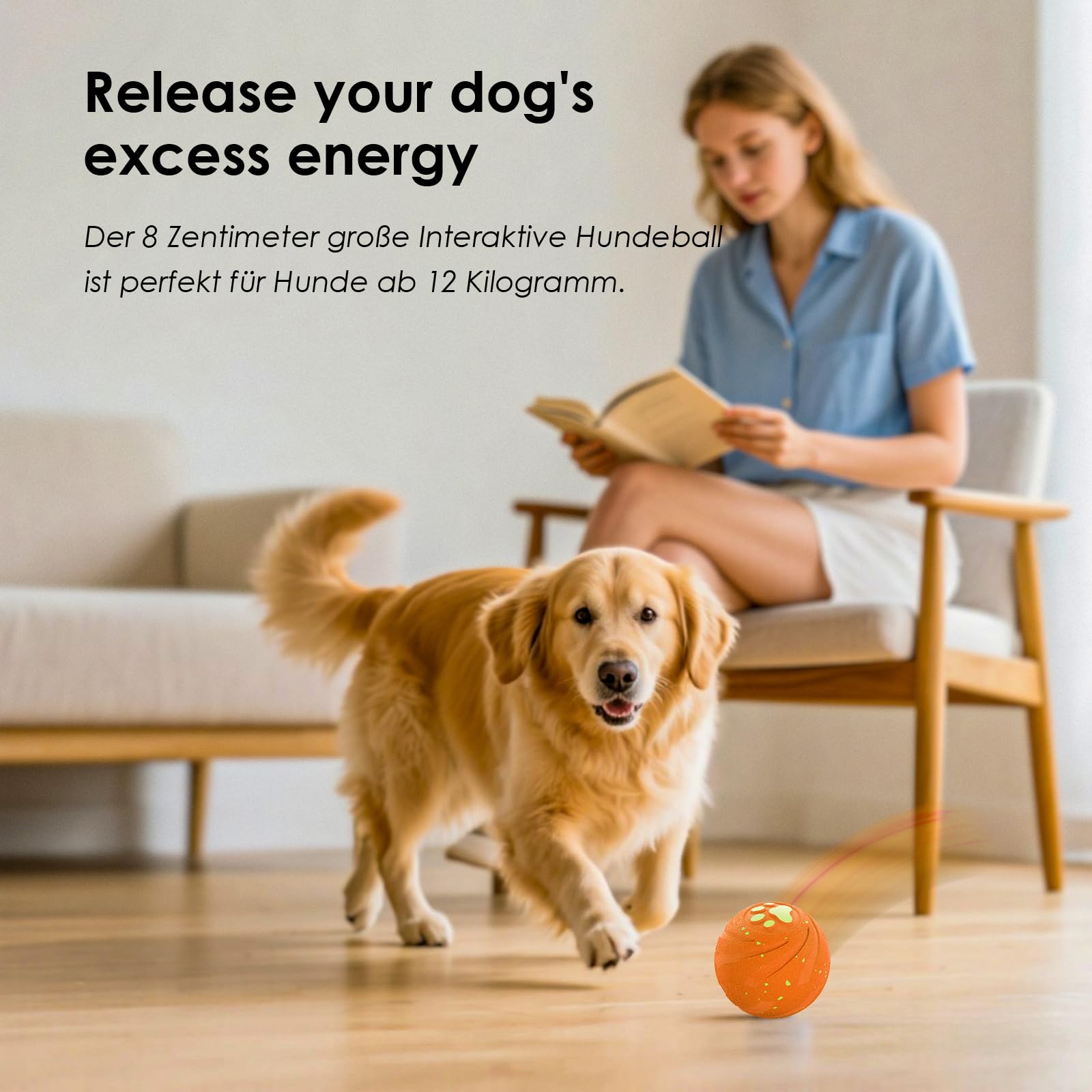 VNAKIO Jouet interactif pour chien - Jouet intelligent pour chien - Cadeau d'anniversaire - Rechargeable par USB - Orange