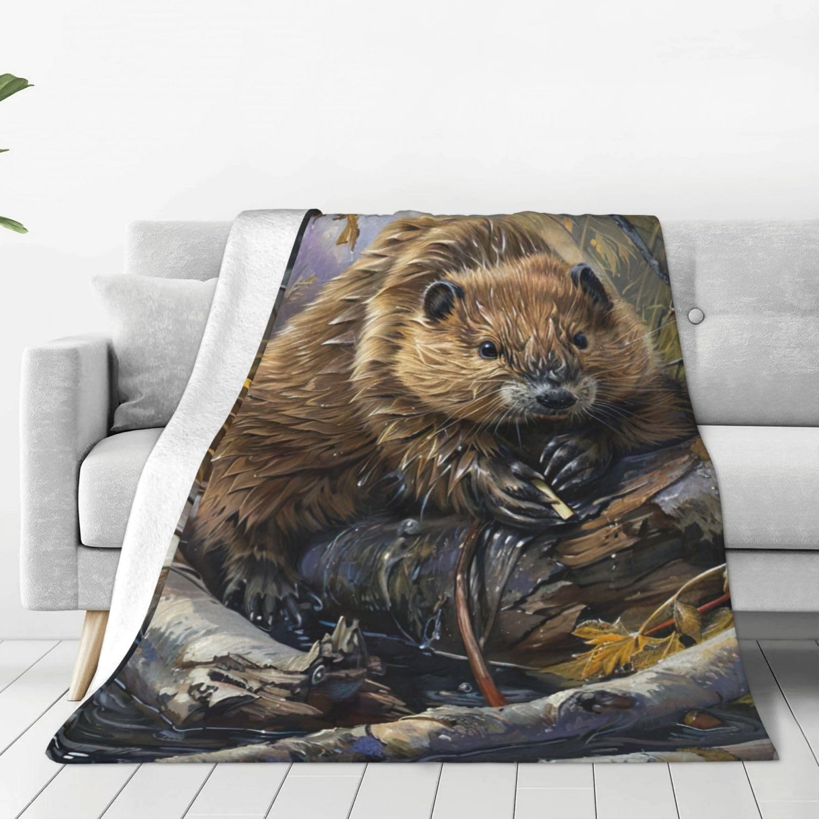 Beaver Working Print Ultimate Comfort Flannel Blanket,Portable Blanket,Lightweight Luxury Cotton Blanket