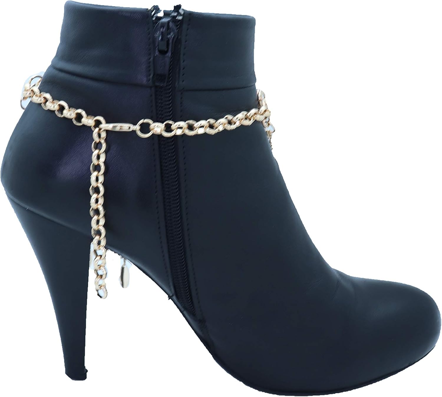 TrendyFashionJewelry TFJ Women Western Boot Chain Metal Bling Bracelet Elegant Look Multi Strands Leaf Anklet Fancy Charm Gold