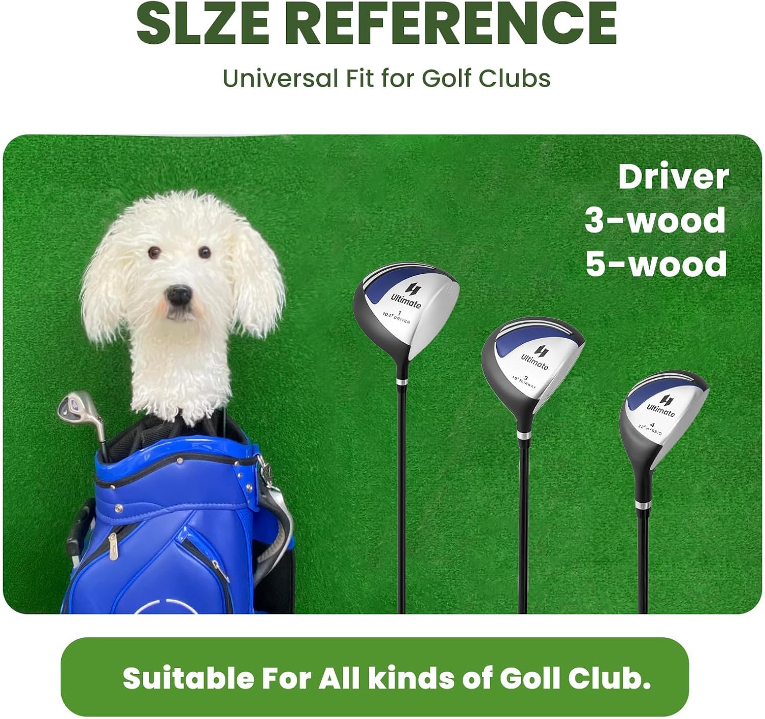 White Doodle Dog Head Golf Driver Club Headcover,- Neutral Decor for Golf Spaces