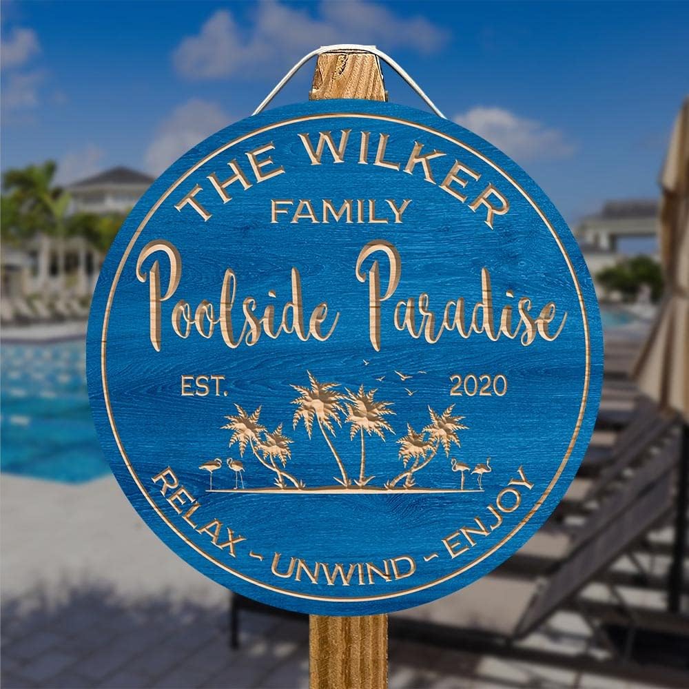 V VIBEPY-All Over Printed Signs, Personalized Poolside Paradise Signs, Relax Unwind Enjoy Signs, 12", 18" Signs, Welcome Signs, Pool Signs, Poolside Signs, Door Signs, Outdoor Signs (ETRG-19263003)