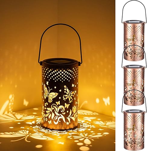 Regalos de Navidad para mujeres, paquete de 4 faroles solares de mariposa para exteriores, impermeables, luces solares colgantes, regalos de