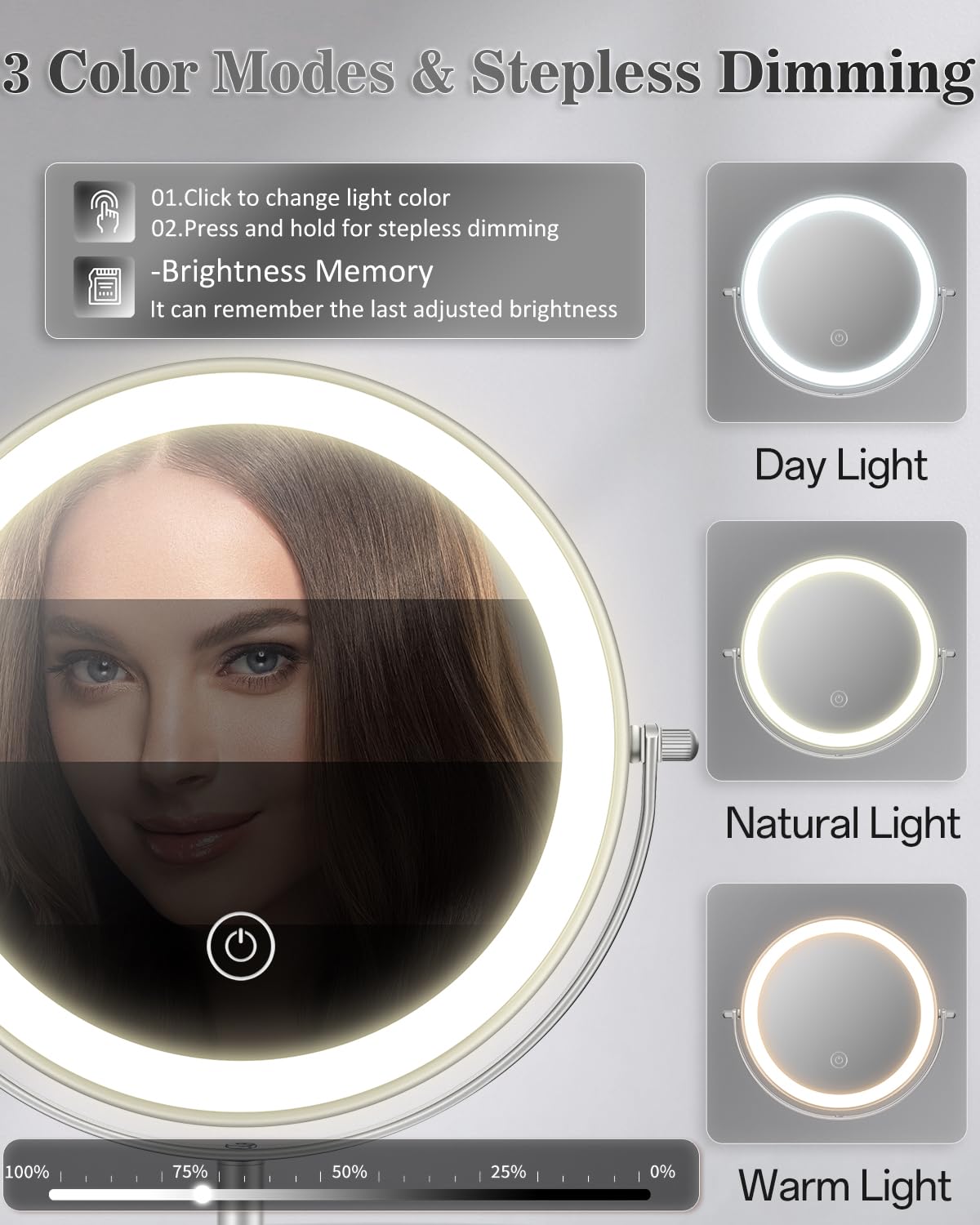 Lighted Makeup Mirror with 30X Magnification, Adjustable Height & 3 LED Lights