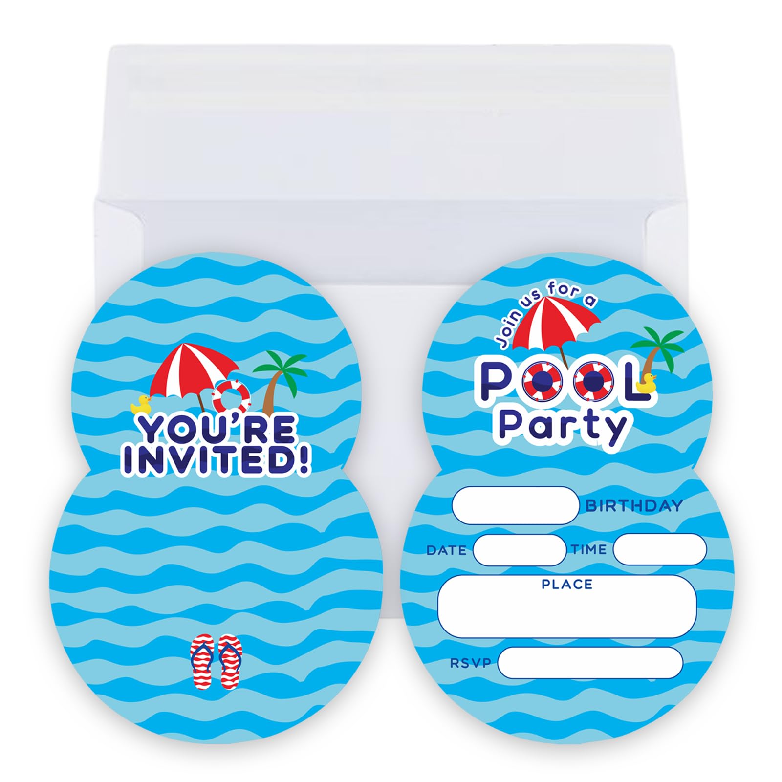 Dinggaogao 4x6 Inch Swimming Party Invitations with 20 Envelopes - Summer Birthday Pool Party Invite Cards,Beach Theme, Double-Sided,Game Party