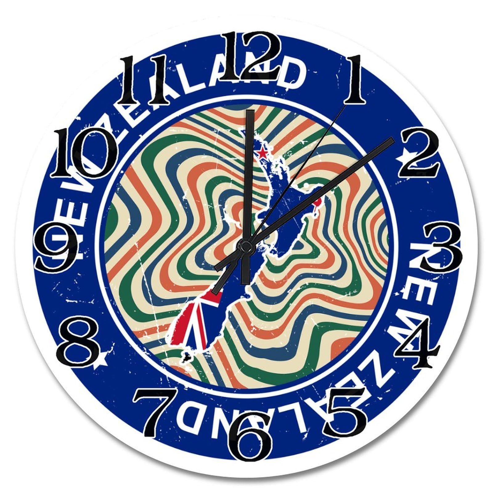 Horloge murale vintage Nouvelle-Zélande en bois 38cm silencieuse