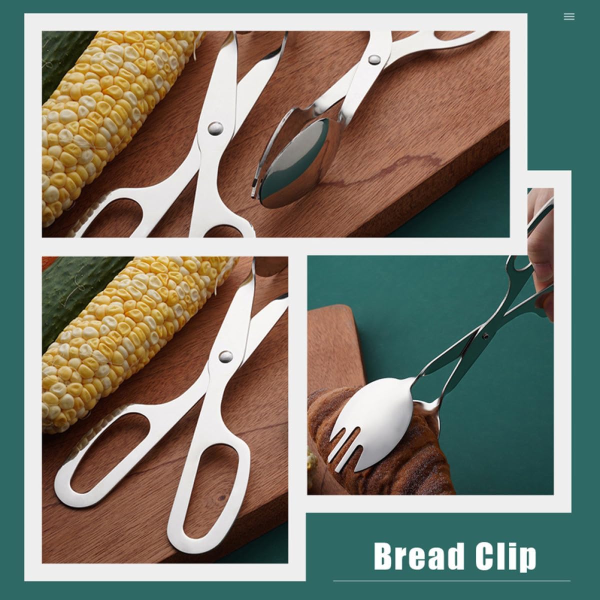Stainless Steel Salad Tong Non-slip Handle Metal Bread Clip Food Serving Utensil for Parties Weddings Bbq and Buffet