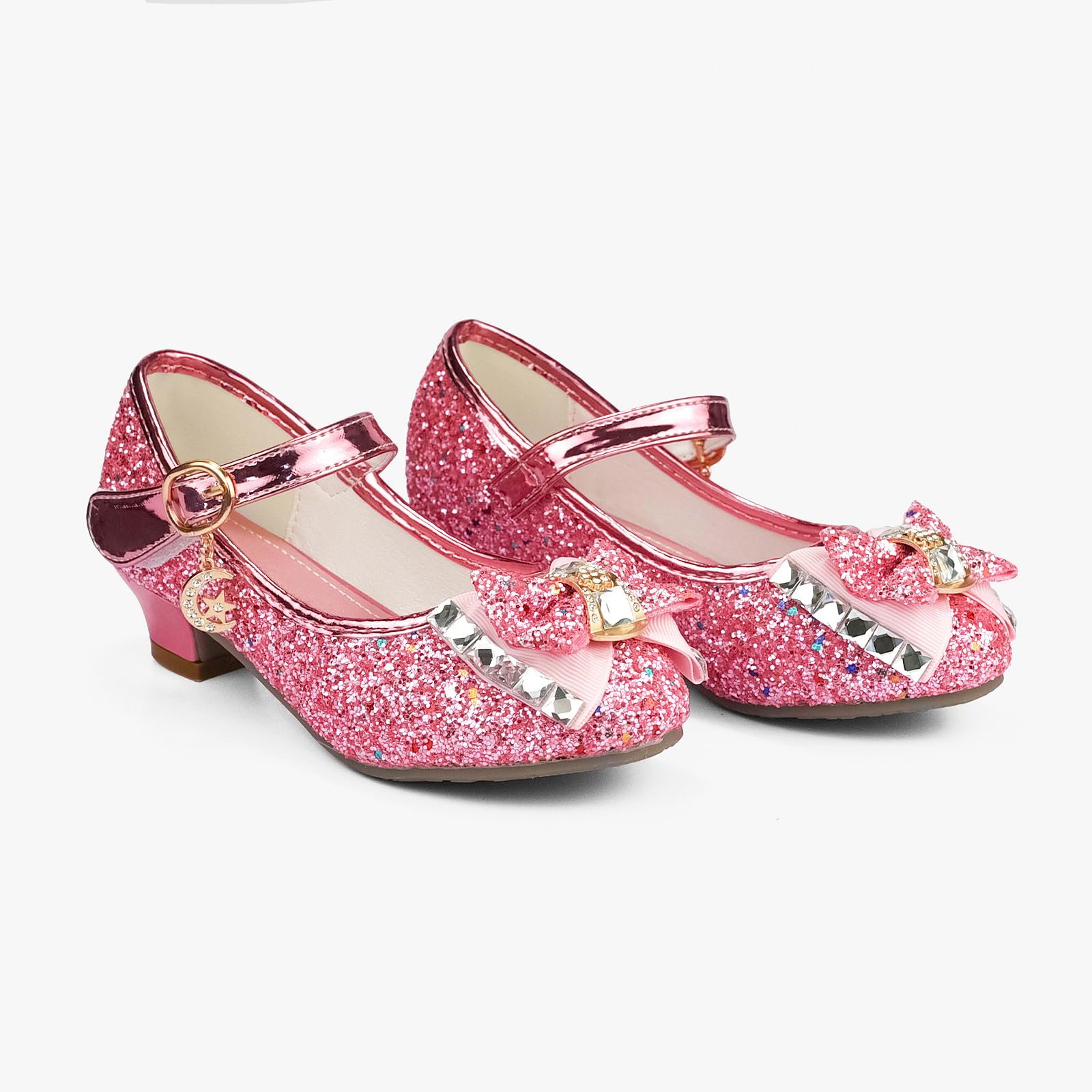 Zapatos de Princesa Elegantes para Niñas de Tacón con Lentejuelas Purpurinas para Disfraz, Fiestas, Bodas