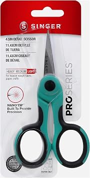 SINGER 4-1/2 inch ProSeriesTM Scissor with NANO TipTM Comfort Grip | Ultra-sharp NANO Tip 4.5 inch detail scissors with soft TPR grip; precise cuts for embroidery, applique and detail work