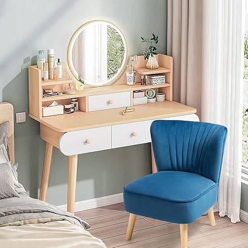 Miniatura 8 de KOMFOTT Silla decorativa de terciopelo, moderna silla de sofá sin brazos con patas de madera de goma maciza, silla de ocio con respaldo de ala con