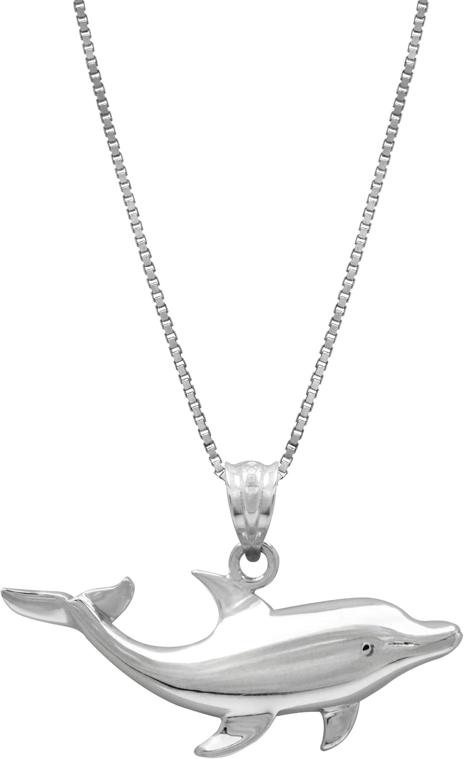 Honolulu Jewelry Company Sterling Silver Dolphin Ocean Sea Life Necklace Pendant with 18" Box Chain