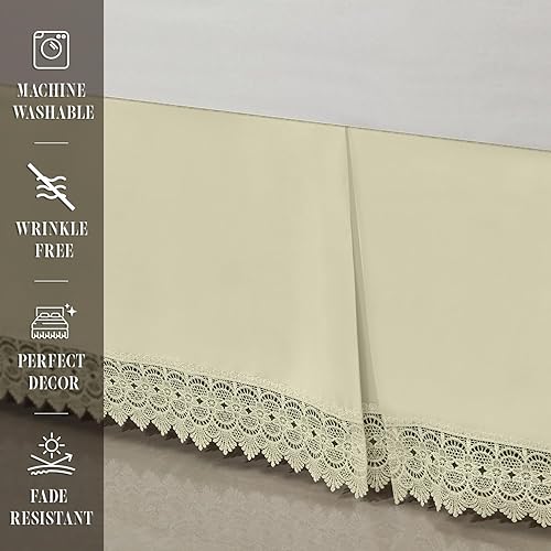 Miniatura 7 de Elegant Comfort Narina Collection Lace Bed Skirt 15inch Drop, 1500 Thread Count Egyptian Quality, Sophisticated Design for a Vintage Look- Easy Care