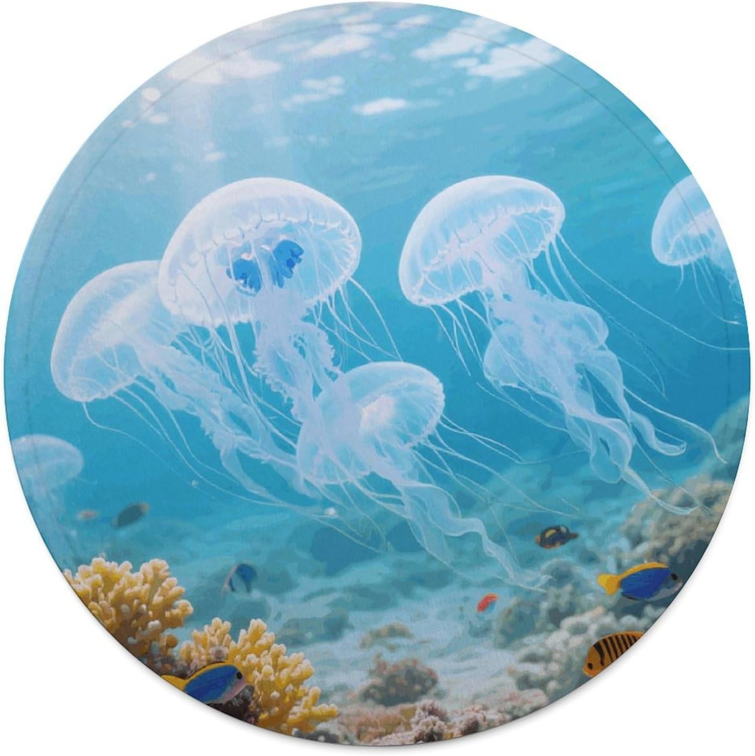 Jellyfish Throw Blanket Round Beach Towel | 59.1 Inch Circular Flannel blanket Large Soft Beach Blanket Lightweight Foldable Beach Towel Throw for Daily Leisure Use